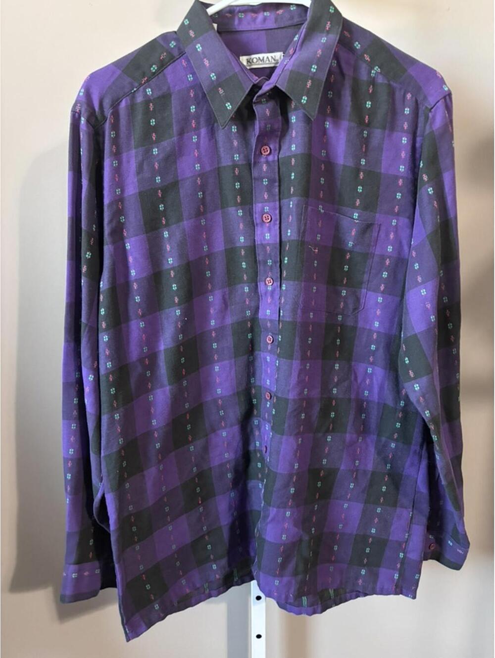 Vintage 90s Purple Plaid Button Down Shirt Women’s Large